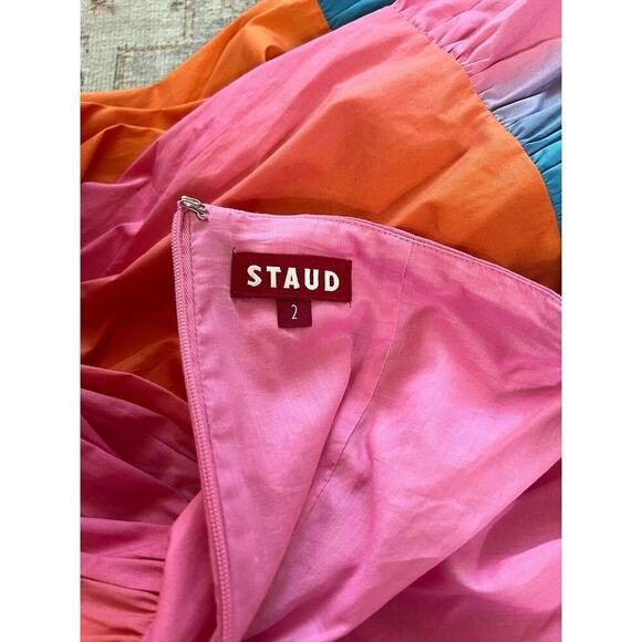 Staud Elio Dress in Hibiscus Multicolor Off The Shoulder Tiered Dress Size 2 NWT - Picture 5 of 9